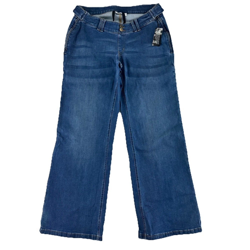 Denim & Co Adaptive Easy Stretch Wide Leg Wheelchair Jeans 16 Regular Blue